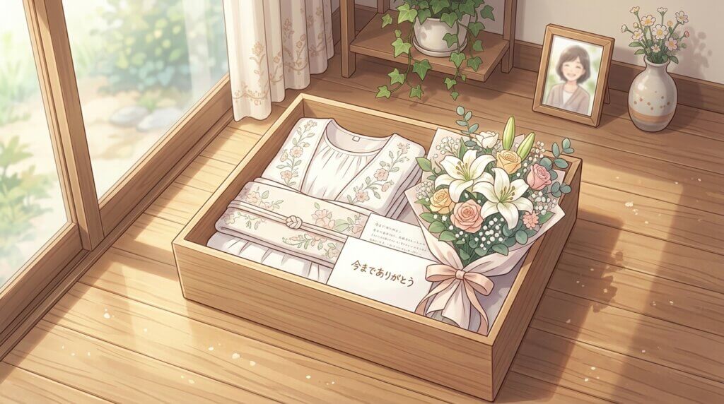 ラブドールへの「今までありがとう」という感謝の手紙を添えて、供養のために丁寧に梱包する様子