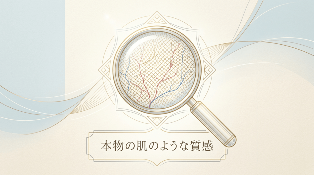 ラブドールのシリコン素材が持つ、本物の肌のようなキメや血管の質感を示す図解